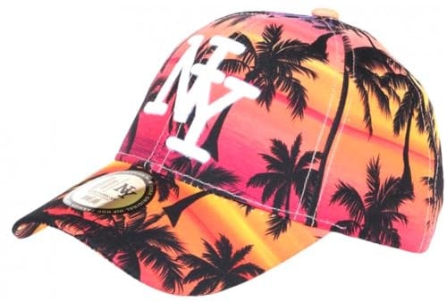 Casquette NY Orange et Rose Tropicale Palmiers Sunset Baseball - Taille Unique - Orange