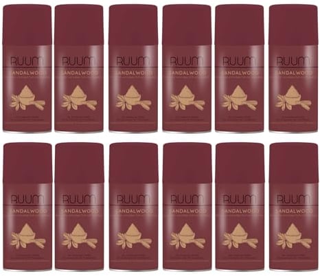 RUUM Lufterfrischer Nachfüller 12er Pack Sandalwood - Duft Nachfüller kompatibel mit Air Wick Freshmatic, Glade Brise - 12x 250 ml Duftspray für Geruchsneutralisierung & Frische