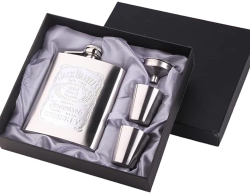 Wnddle Petacas de Alcohol, Petacas de alcohol de bolsillo para licores y whisky, 8oz Petaca Acero Inoxidable, Juego de petaca de acero inoxidable de regalo para hombres