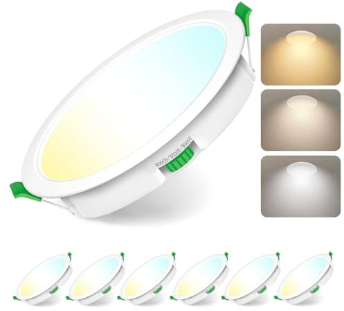 Jaenmsa Spot Led Encastrable Salle de Bain,Spots LED 230V, 12W Trou Φ 125-135mm, IP44, Dimmable, Spot Led Encastrable Extra Plat, Blanc Chaud 3000K Blanc Neutre 4000K Blanc Froid 6500K,Lot de 6