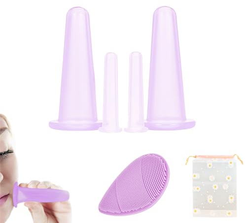 DHWEKU 4 pièces Ventouse Anti Cellulite Minceur, Tasses de Massage Sous Vide en Silicone, Soin beauté en Massage,Avec pochette à cordon et brosse nettoyante (violet)