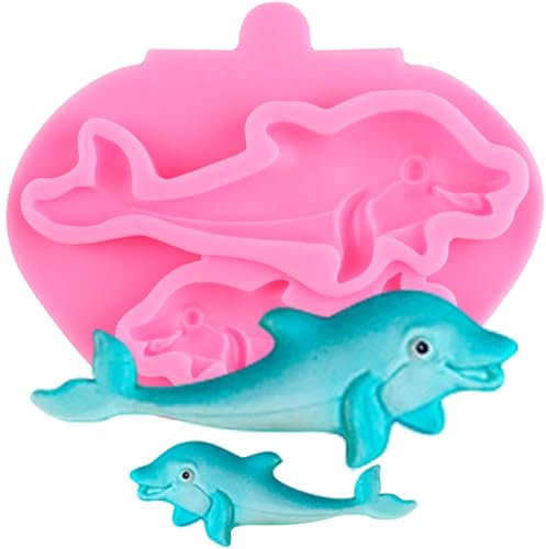XMOLDNMS Delfin-Silikon-Fondantformen für unter dem Meer Thema, Kuchendekoration, Cupcake-Topper, Süßigkeiten, Schokolade, Polymerton, Gummipaste