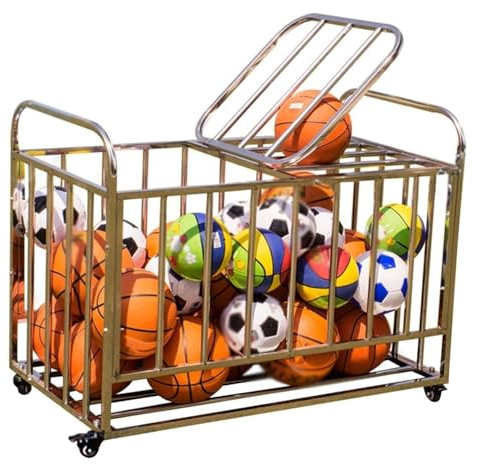 Cart Rolling Ball Storage Garage with Lockable Wheels, Basketball Storage Bin for Indoor Outdoor, Rolling Exercise Ball Cart Holder for Gym, School, Club,Withcover(Withcover)