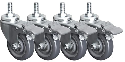 Schwerlast Industrie Transport Lenkrolle 4 Stück M12 Gewinde Vorbau Rollen, 63mm 75mm 100mm Plattformwagen Rad Leise Polyurethan Ersatz Rollen Mit Bremse, Tragfähigkeit 80KG Pro Möbelrolle(Brake,75mm)