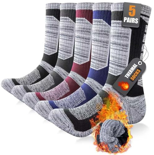 Niorasen Full Cushion Mens Sports Socks, Combed Cotton Padded Work Socks for Men, 5 Pairs Mens Crew Boot Sock for Outdoor Sport Walking Hiking Running Climbing, Multicolour, 9-11