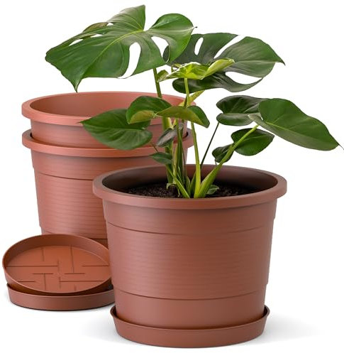 Plastard Blumentopf Terra 3er Set 54 cm Durchmesser Terrakotta - runder Pflanzkübel mit Untersetzer aus Kunststoff - witterungsbeständiger Übertopf, großer Pflanztopf