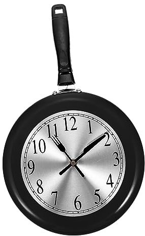 HAWILLOSCH 10 Zoll Edelstahl Wanduhr Bratpfanne Design Geräuschlos Stummzeiger Dekorative Küchenuhr Für Wohnen