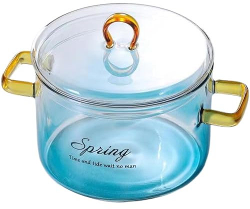 Glass Pots for Cooking,Glass Pot with Lid 1.5L Dual Handle Clear Pot Microwavable Glass Simmer Pot Heat Resistant Universal Glass Pots for Cooking Soup Milk Porridge