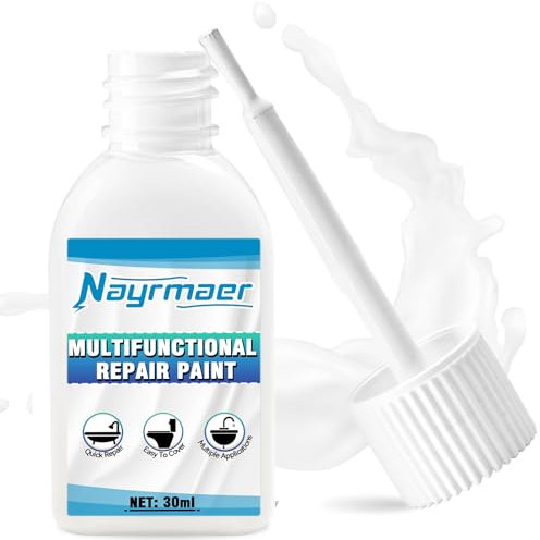 Nayrmaer Touch Up Paint Pen, 30ml White Bathroom Paint for Repairing Scratches, Marks and Stains, Enamel Paint Suitable for Kitchen, Bathroom, Fridge, Shower, Sink