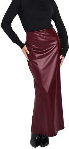 PixieGirl Petite Burgundy Red Faux Leather Fishtail Skirt Petite