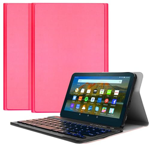 TECHGEAR Funda de teclado para Amazon Fire HD 8 pulgadas 14ª/12ª generación, 2024/2022 – piel sintética, teclado inalámbrico Bluetooth desmontable UK QWERTY y soporte, funda para teclado Amazon Fire