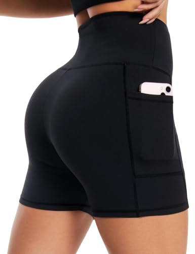BLONGW Radlerhose Damen mit Taschen Kurze Hose Shorts Sporthose Sommer | High Waist Leggings Blickdicht Sportshorts Elastische Yogahose Hotpants Dehnbar Laufhose Gym Sport Fitness Alltag
