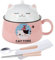 1020mL Ramen Bowl,Ceramic Instant Noodle Bowl with Handle,Lid,Spoon,Chopsticks,Porcelain Noodles Bowls for Salad,Soup,Porridge,Vegetable,Fruit,Pasta,Dessert,Cereal,Microwave & Dishwasher Safe (Pink)