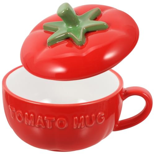 OFFSCH Ceramic Tomato Cup with Lid Family Mug Water Mug for Kitchen with Smooth Edges