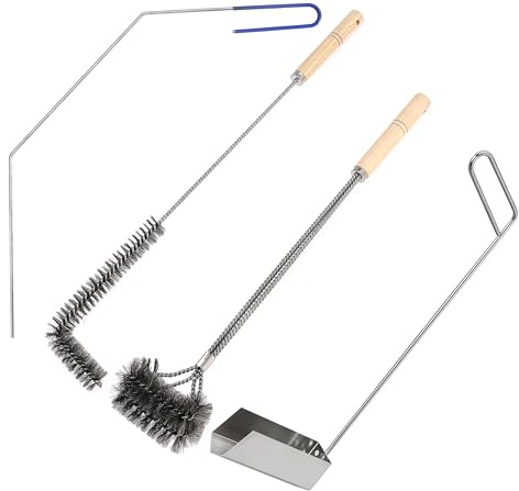 4 Pcs Fryer Cleaning Tools, L Shaped Stainless Steel Bristles Fryer Deep Cleaning Brush, Deep Fryer Crumb Scoop, Fryer Deep Cleanout Rod, Long Handle Fryer Basket Brush for Restaurant Air Fryer