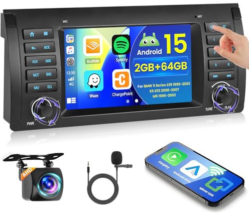 Hikity [2+64GB] ASP Android 15 Autoradio für BMW 5 E39 E53 M5 X5 1996-2007 Wireless CarPlay Android Auto Mirror Link Radio 7 IPS Touchscreen Bildschirm Radio Bluetooth Navi GPS WiFi FM RDS SWC