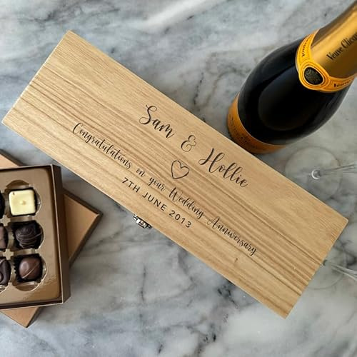 NOT JUST A PRINT Personalised Wooden Champagne Gift Box – Fits Standard Bottles – Custom Engraved Keepsake for Wedding & Corporate Gifts