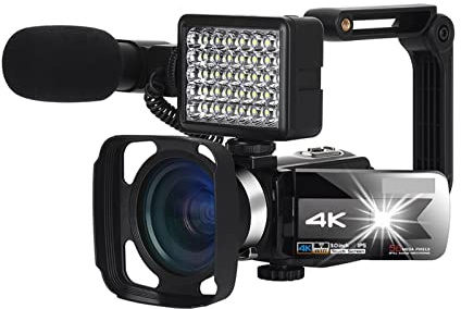 Video Camera, Video Camera Camcorder, 4K WiFi Night Vision 56MP Built-in Fill Light Touch Screen Vlogging For Webcam Camera(Standard,K1 Gray Camera kit)