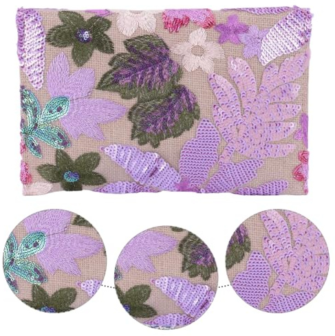 AMZGSHOP Floral Embroidery Sequin Evening Clutch Bag Gifts for Women, Envelope Package, Straw Bag, Party Purse, Clutch Purse for Shopping, Holiday Parties and Street Photography Travels-Light Purple