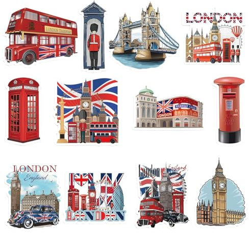 ELNX 12-teiliges Kühlschrankmagnet-Set London | Souvenir-Geschenke mit britischen Bauwerken, England Sehenswürdigkeiten, dekorative Küchenmagnete Set A