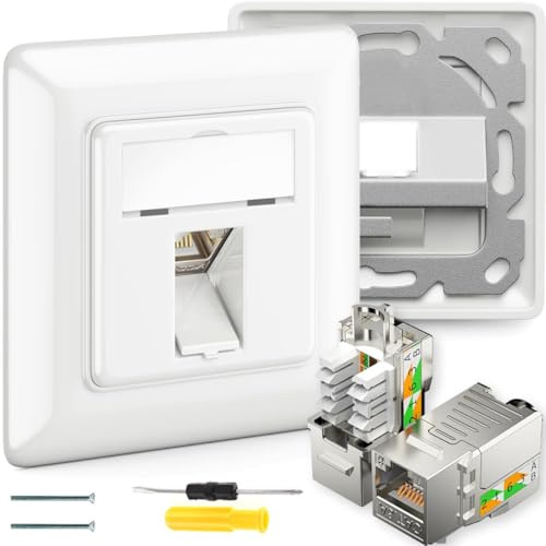 Acmerota Netzwerkdose Unterputz CAT7 Unterputzdose Ethernet LAN Dose Anschlussdose Datendose Geschirmt 1-Port RJ45 Datendose CAT7 Universal Netzwerkdose 10 Gigabit + 2x CAT 7 Keystone RJ45 Modul