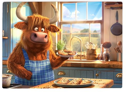 Shopagift Highland Cow Baking Cookies Glass Chopping Board Large Kitchen Worktop Saver 39cm x 28cm