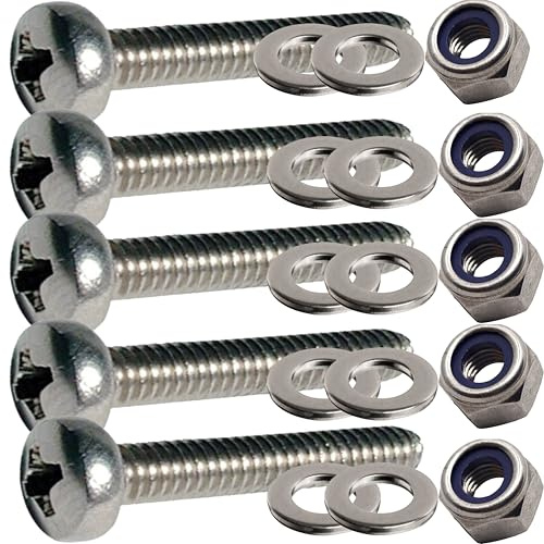 M5 x 60mm Pan Pozi Bolts Set – A2 Stainless Steel Full Thread Machine Screws with Nuts & Washers (Pack of 5)