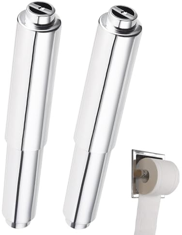 ZenithQuest 2 Pack Spring Loaded Toilet Paper Holder Spindle Replacements | Silver Chrome Effect Plastic Toilet Roll Spindles, Spring Loaded Telescopic Rods for Standard Toilet Paper Holders