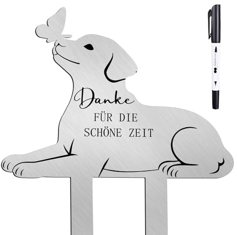 LongZYU Grabstein Katze, Grabschmuck Wetterfest, Andenken für Hund | Inschrift “Danke für Die Schöne Zeit”, Aus Metall,25 x 20 cm, Gedenken das Geliebte Haustier, Erste Wahl für Tierhalter