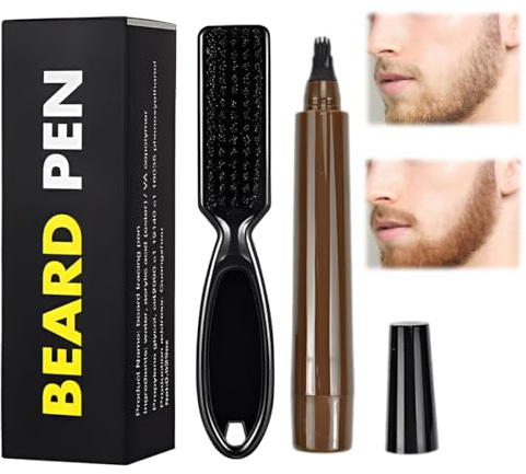 LAKPYN Bartstift für Männer Set,Bartfüllerstift mit Bartbürste, Wasserfest, Keine Ausfransungen, ein Geschenk für Vater und Großvater (Dunkelbraun)
