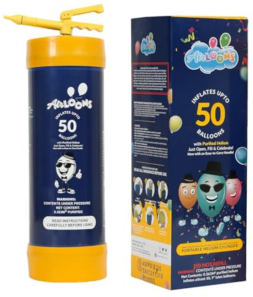 Airloons Portable Helium Balloon Tank Kit – Inflates Up to 50 Balloons -Lightweight Disposable Helium Tank with Easy Fill Nozzle - Balloon Helium Kit for Birthdays, Baby Showers & Small Home Parties