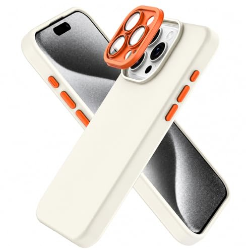 TOPOTECH Liquid Silicone Case for iPhone 15 Pro Max 6.7 – Soft Touch Slim Design, Detachable Lens Cover with Raised Edge, Anti-Fingerprint & Easy-Clean, Shockproof Drop Protection, White