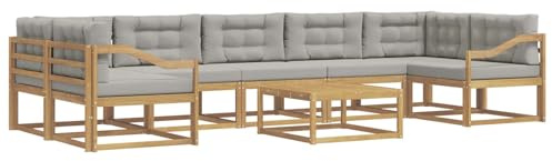 vidaXL Outdoor-Sofagarnitur mit Kissen 6 pcs Weiß und Hellgrau, Outdoor-Sofa-Set, modernes modulares Design, Akazienholz-Gartenmöbel, Flexible Patio-Lounge