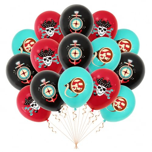Ovanda Piraten Luftballons 18 Stück, 30 cm Latexballons Rot Schwarz Türkis | Piraten Deko Kindergeburtstag, Piratens Geburtstag Deko für Schatzsuche, Piratenparty & Jungen Geburtstag