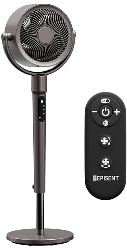 EPISENT Pedestal Fan, Remote Control, 8 Speeds, Timer, Oscillating, Bronze | DC motor, whisper-quiet, 3 airflow modes, adjustable height, touch control, 8H timer, Home and office use