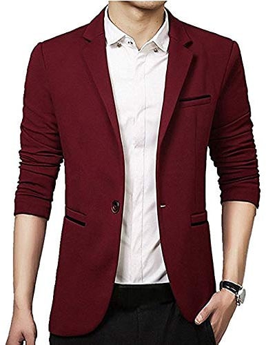 Gopune Men's Slim Fit Casual One Button Suits Coat Solid Blazer Business Jacket