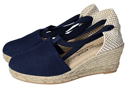 TORRES Valenciana Valencianas de Lona Marino para Señora con Suela de Esparto y Cierre de Cordones Mujer Alpargatas Marino 41