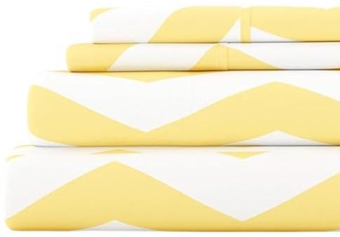 Linen Market Double-Brushed Patterned Microfiber California King Sheet Set 4 Piece – Oeko-TEX Certified Ultra Soft & Wrinkle-Free - 16 Deep Pocket Sheets Easy Care Cal-King Size - Arrow Yellow