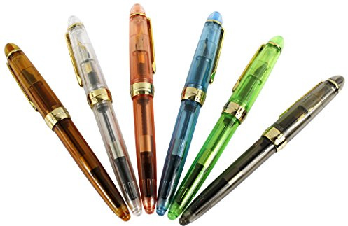 Gullor Jinhao 992 Plastic Fountain Pen Golden Clip, Transparent, 6 Colors, 6PCS