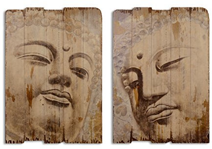 Holzbild Wandbild Holzdruck 2er Set Buddeha Asien 70x50 cm