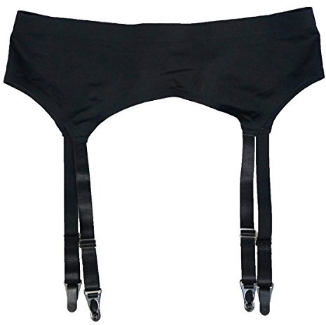 TVRtyle Black Seamless 4 Wide Straps Metal Buckles Women Sexy Garter Belt for Stockings S506B (2X-Large)