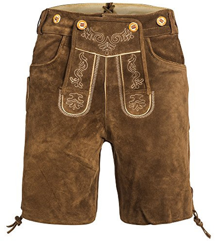 Mufimex Herren Trachten Lederhose Trachtenlederhose Trachtenhose Kurz Hellbraun 60