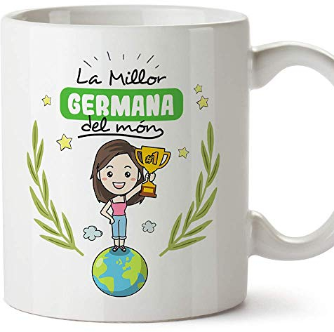MUGFFINS Taza Hermana (En Catalán) La Millor Germana del Món Taza Desayuno/Idea Regalo Día de la Hermana. Cerámica 350 mL