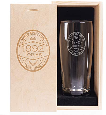 Vaso de pinta de cumpleaños personalizado y caja de regalo de madera