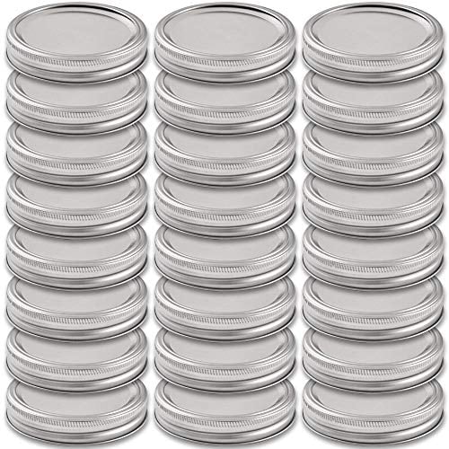 Newk 24 Wide Mouth Mason Jar Lids and Bands, Reusable Metal with Silicone Gasket Fits Ball, Kerr & More Jars (24 Lids & Bands, 86mm/3.38, Silver)
