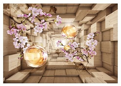 Fototapete Tunnel 3D EFFEKT Holzoptik Holz Blumen Schlafzimmer Wohnzimmer Wandtapete Vlies Tapete Latexdruck UV-Beständig Geruchsfrei Montagefertig (10217, V8 (368x254 cm) 4 Bahnen)