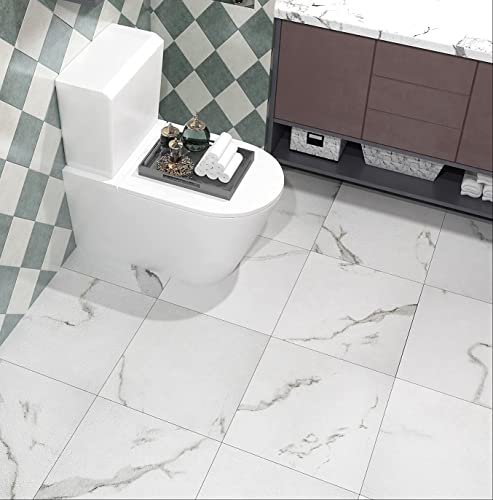 FunStick Suelo Vinilo Autoadhesivo Baño Mármol Blanco 30×30CM Vinilo Adhesivo Azulejos Cocina Suelo Vinilico Papel Adhesivo para Suelo Habitación Papel Pintado para Suelo Vinilo Salón 5 Baldosas PVC