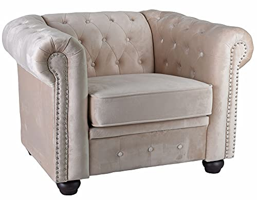 Chesterfield Club Sessel Samt Cocktailsessel Relaxsessel Kaminsessel Beige gepolstert Retro fha083 Palazzo Exklusiv