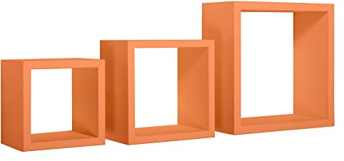 MODULARREDO | Set mit 3 Wandregalen, Möbelwürfeln, Würfelregalen, Wandwürfeln, 35 x 35, 25 x 25 und 20 x 20 cm P15.5, Orange - Made in Italy