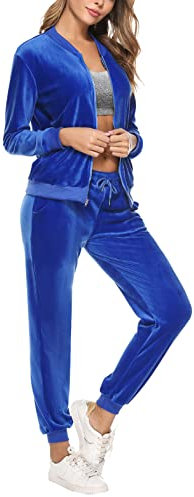 Irevial Damen Nicki Trainingsanzug Kuschelig 2 Teilig Jogginganzug Hausanzug für Herbst Winter Langarm Zipjacke Lange Hose Blau M